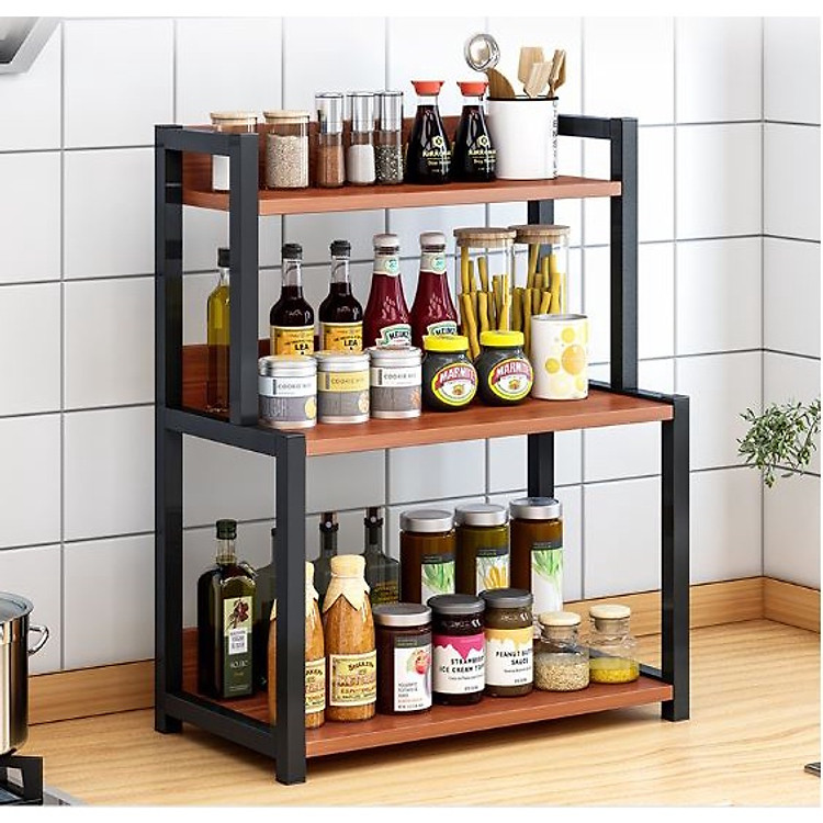 Kệ Gia Vị Để Bàn Nhà Bếp - Kệ Gia Vị Khung Sắt Sơn Tĩnh Điện 3 tầng.