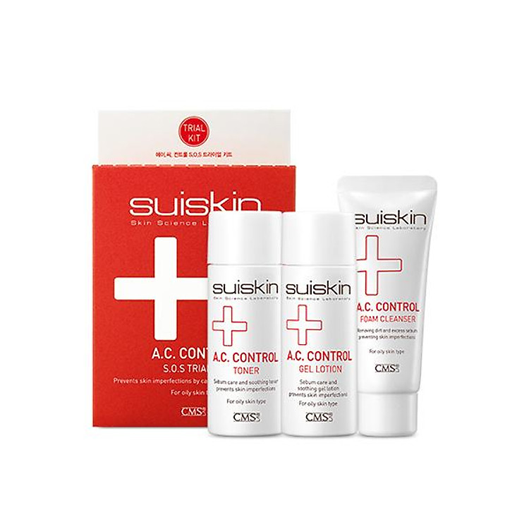 Bộ Kit dưỡng da giảm mụn Suiskin A.C. Control SOS Trial Kit (Foam Clenser, Toner, Lotion)