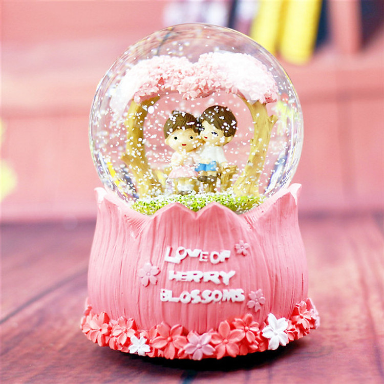 Quả cầu tuyết tình nhân có nhạc có đèn thổi tuyết V.2 - Mẫu 2