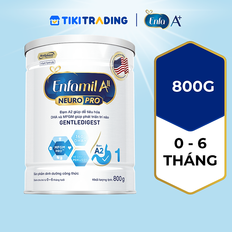 Sữa bột Enfamil A2 Neuropro 1 800g giúp dễ tiêu hóa, hấp thu cho trẻ từ 0-6 tháng tuổi
