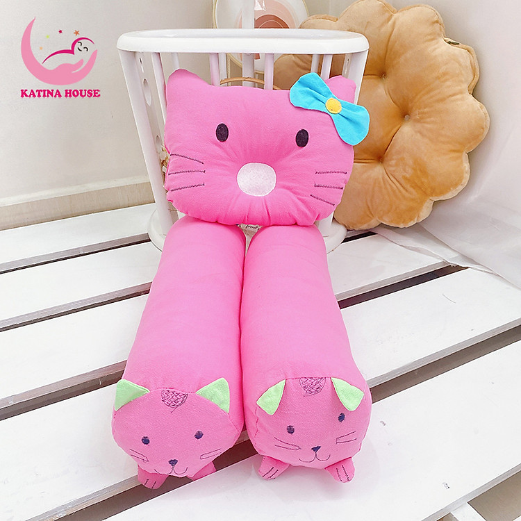 Bộ gối chặn cho trẻ sơ sinh Katina House, vải cotton cara, gối nằm lõm hình thú, mềm mại thoáng mát