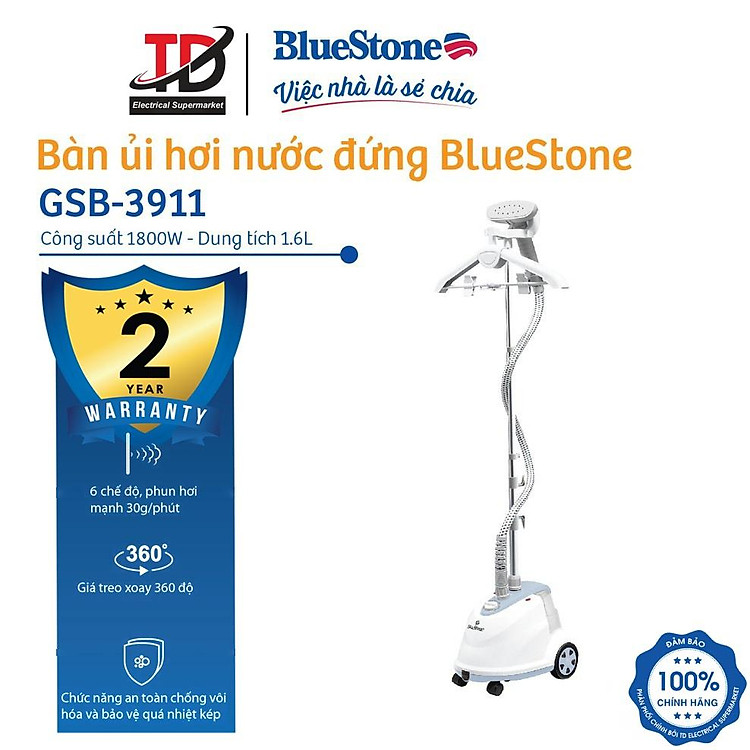 Bàn Ủi Hơi Nước Đứng BlueStone GSB-3911 (1800W) - Hàng Chính Hãng