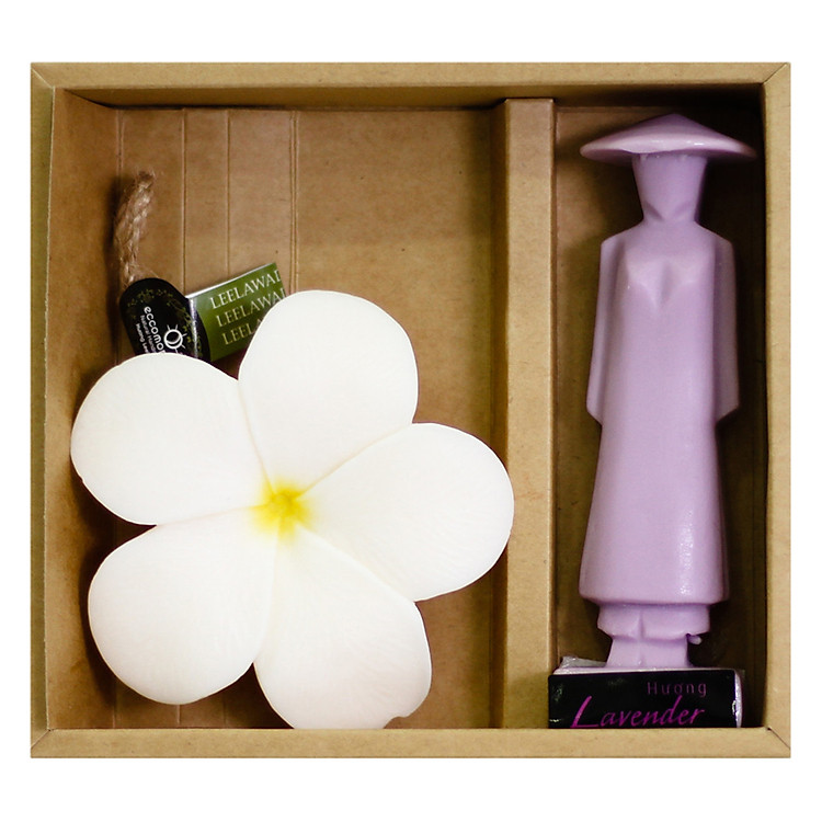 Hộp 2 Xà Bông Thiên Nhiên Handmade Eccomorning Hình Hoa Sứ + Hình Áo Dài hương Oải hương (300G/Hộp)