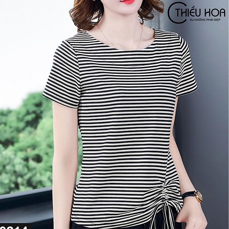 Áo thun nữ Thiều Hoa hoạ tiết sọc ngang thiết kế cực đẹp từ chất liệu cotton siêu mềm mịn, thoáng mát AN1G0214