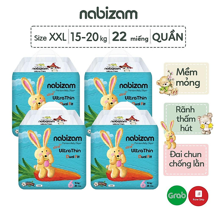 Mua tại Lazada: COMBO 4 Tã NABIZAM Ultra Thin 2XL22 Chính hãng, giá tốt