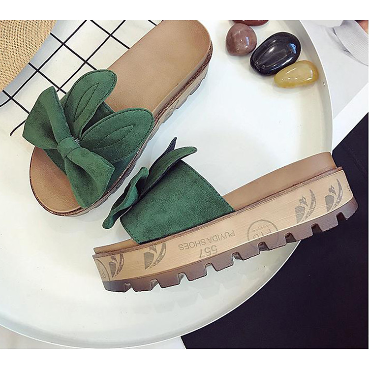 Dép Đính Nơ Tai Thỏ - Xanh Rêu