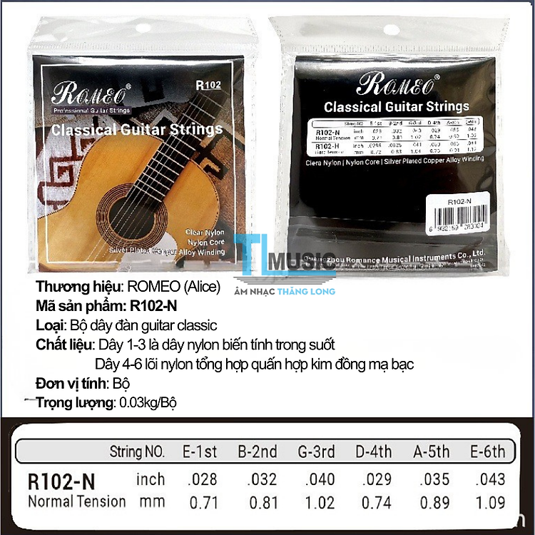Series Bộ 6 Dây Đàn Guitar Classic Chính Hãng Alice A106 / AC130 / ROMEO R102