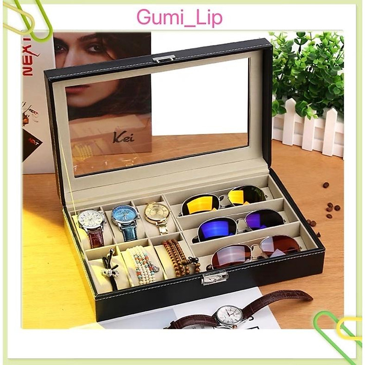 Hộp Đựng Đồng Hồ Và Mắt Kính Bọc Da PU Kích Thước 33x20x8cm