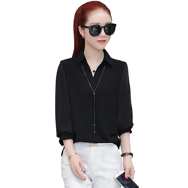 Áo sơ mi nữ phối nút lưng tay voan
