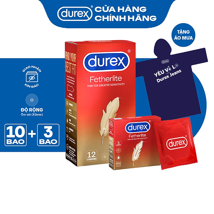 Combo Bao cao su Durex Fetherlite tặng áo mưa độc quyền Durex