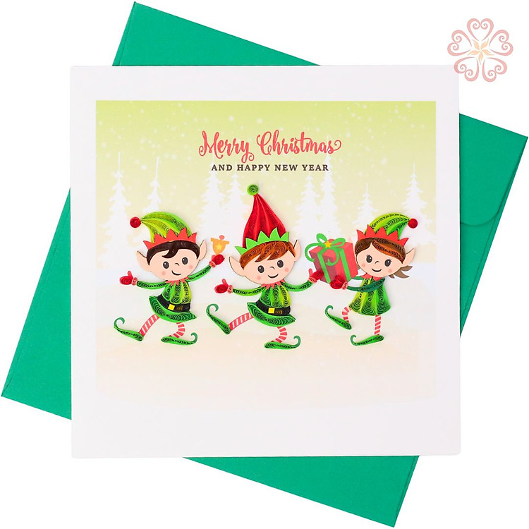 Thiệp Giang Sinh Giấy Xoắn - Yêu tinh tinh nghịch - Kích thước 15x15cm