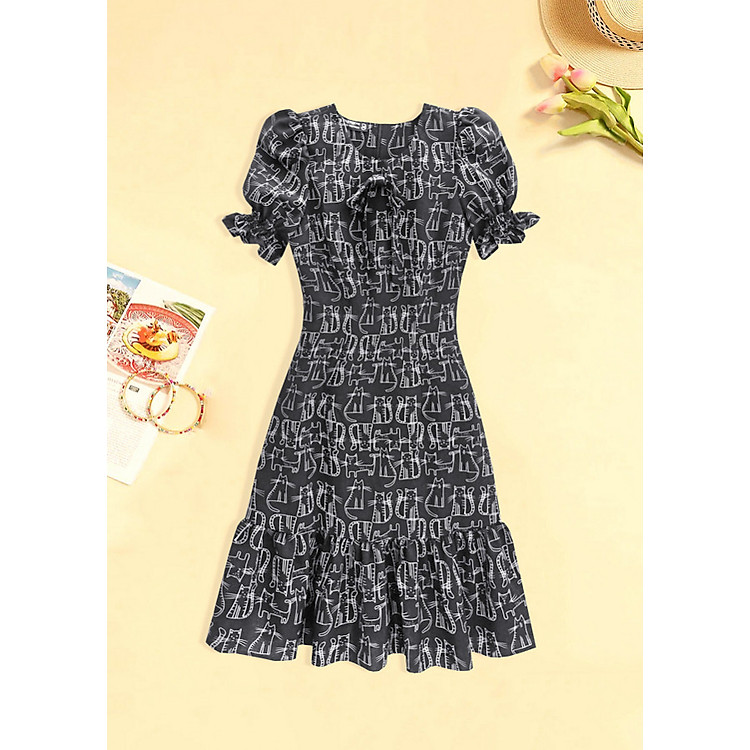 D76 Đầm ôm đuôi cá cột nơ cổ