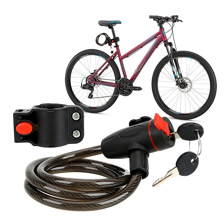 Ổ Khóa Dây Chống Trộm (Kèm Khung Gắn Cốt Yên) Cho Xe Đạp Thể Thao Và Xe Đạp Địa Hình Với 2 Chìa Khóa (Dây Dài 80 cm) Mai Lee