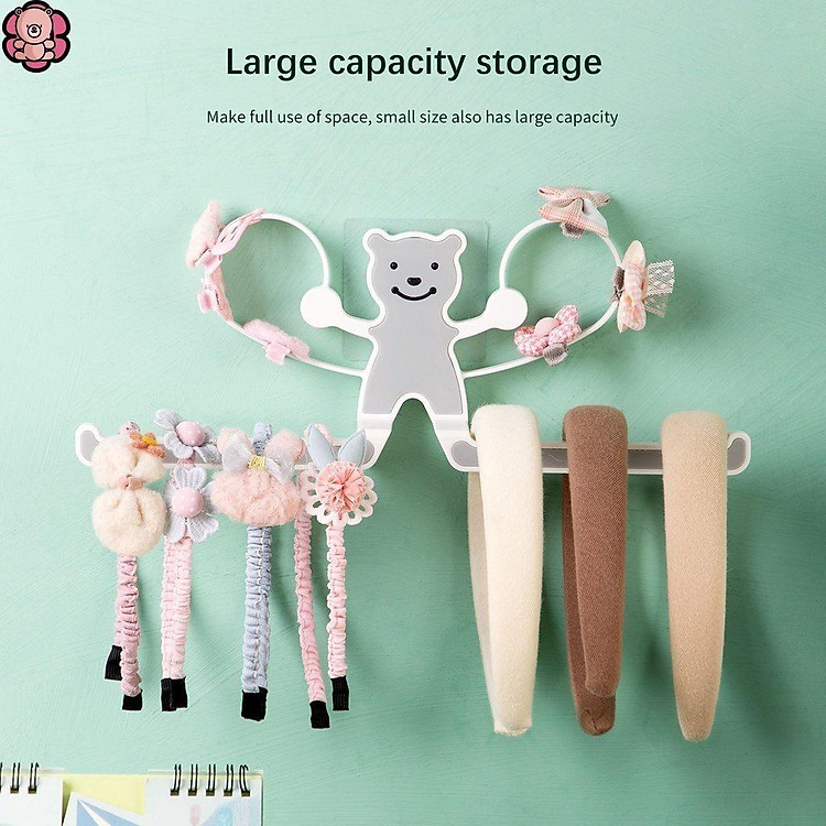 Giá Treo Kẹp Tóc Gắn Tường Không Cần Khoan Họa Tiết Gấu Hoạt Hình Dễ Thương