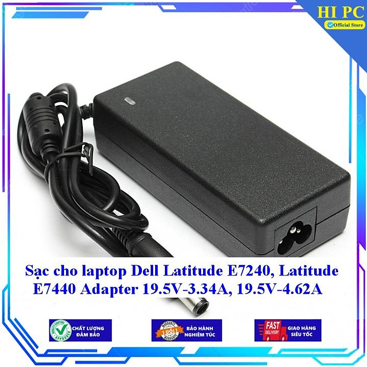 Sạc cho laptop Dell Latitude E7240 Latitude E7440 Adapter 19.5V-3.34A 19.5V-4.62A - Kèm Dây nguồn - Hàng Nhập Khẩu