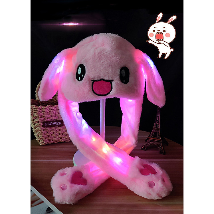Mũ nón tai thỏ giật tai có đèn phát sáng siêu cute