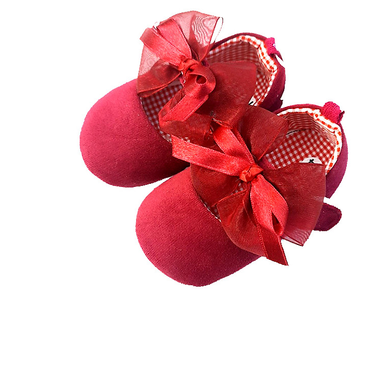 Giày Tâp Đi Bé Gái màu đỏ - nơ bản to - chống trơn trượt