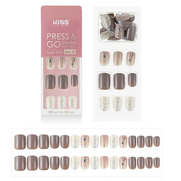 Bộ 30 Móng Tay Gel Tự Dán Press & Go Kiss New York Nail Box - Nudie Brown (KPNS21K)