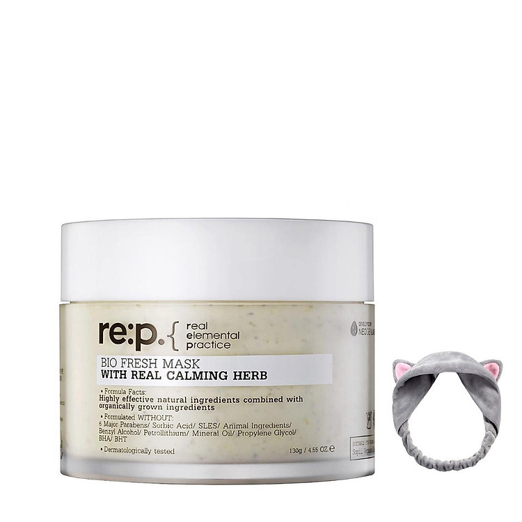 Mặt Nạ Đất Sét Giảm Sưng Viêm Dành Cho Da Dầu Mụn RE:P Bio Fresh Mask With Real Calming Herbs 130g + Tặng Kèm 1 Băng Đô Tai Mèo (MÀu Ngẫu Nhiên)