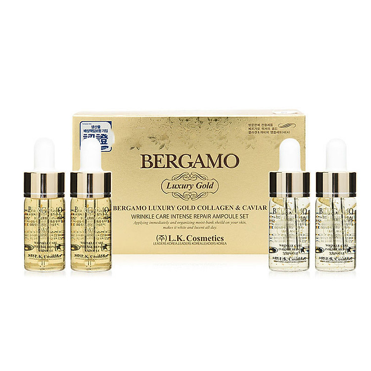 Set 4 chai Siêu tinh chất dưỡng trắng và tái tạo da Bergamo Luxury Gold Caviar Intense Repair Ampoule 13ml x4