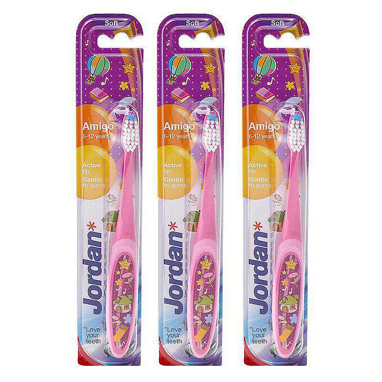 Combo 3 Bàn Chải Đánh Răng Jordan Trẻ Em Amigo - Giao Màu Ngẫu Nhiên