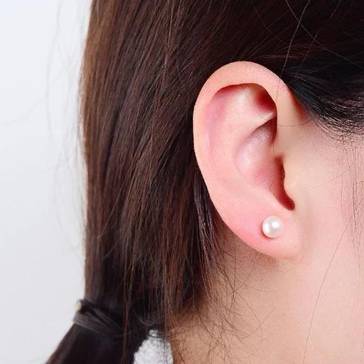 Hoa ( Bông) Tai Ngọc Trai Kiểu Nụ Hạt 7Li