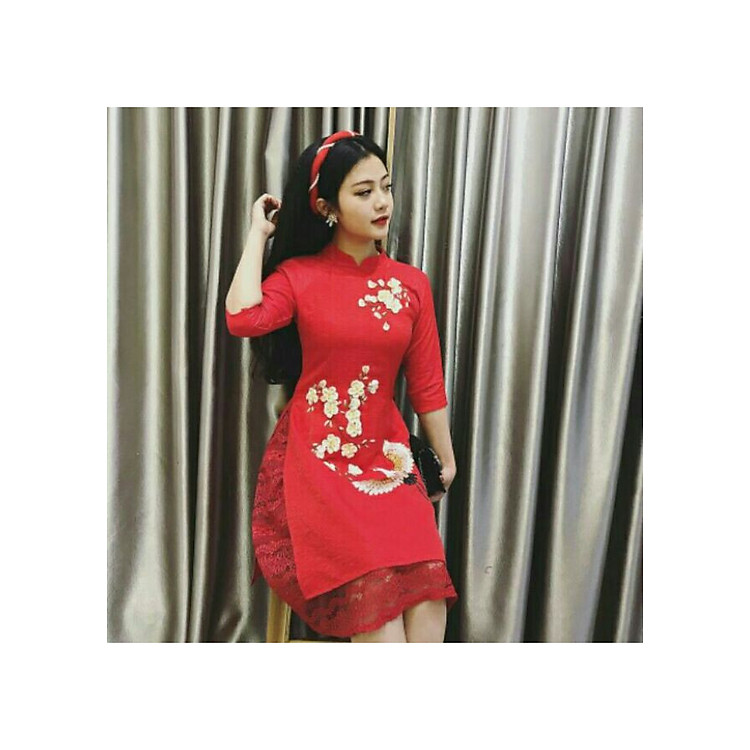 SET ÁO DÀI CÁCH TÂN KÈM CHÂN VÁY IN HẠC SIÊU CAO CẤP