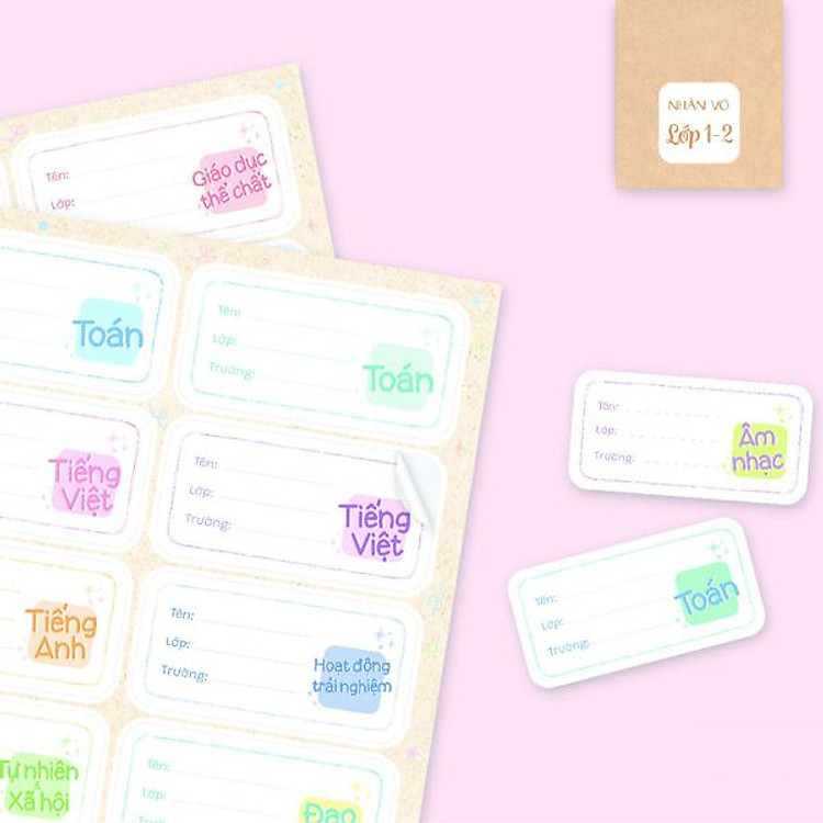 Bộ Nhãn Vở A Lớp 1-2 (16 chiếc)