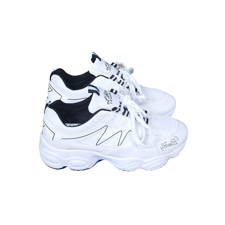 Giày Sneaker Nữ Đế Gồ, Nhịp Tim HAPU Trắng Chữ Đỏ, Trắng Chữ Đen