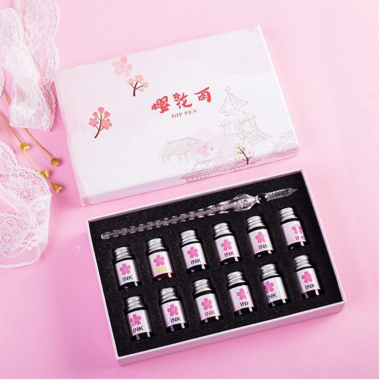 Hộp bút thủy tinh hoa đào tam sinh tam thế