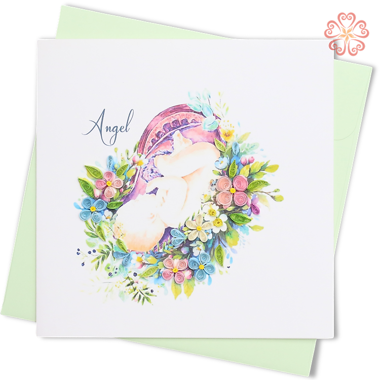 Thiệp Giấy Xoắn Nghệ Thuật - Em Bé Trong Vòng Hoa - Baby Angel in Floral Wreath - Birth Of A Baby - 15 x 15 - VN2XM115E40E1