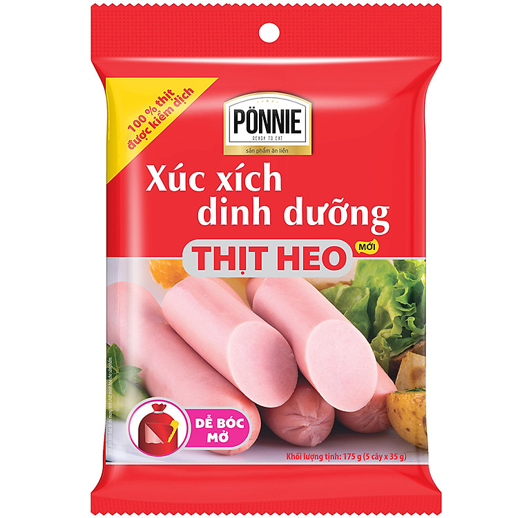 Xúc Xích Dinh Dưỡng Thịt Heo Ponnie (35gr x 5 Cây)