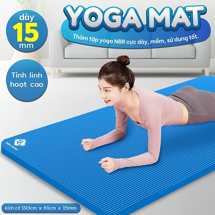 Thảm Tập Yoga Và Gym Chất Liệu Cao Cấp NBR 15MM Tặng Kèm Dây Buộc, TPE 6MM Chống Trơn