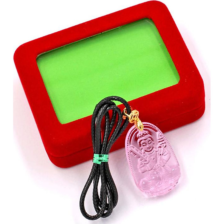 Vòng cổ phật Hư Không Tạng Bồ Tát - thủy tinh hồng 3.6cm kèm hộp nhung - tuổi Sửu, Dần