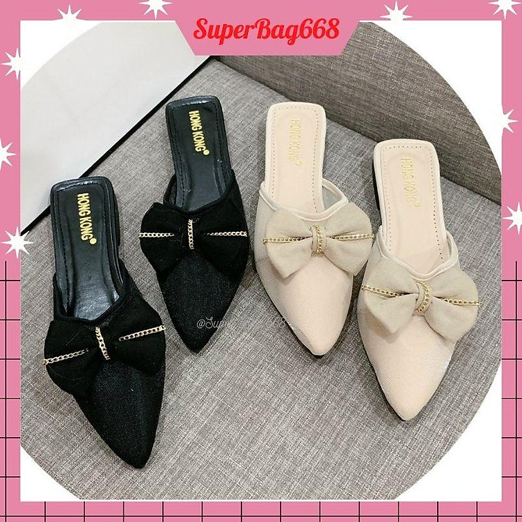 Sục Nữ Dép Sục Nữ Da Mềm Phối Lưới Đính Nơ Siêu Xinh SPB 67