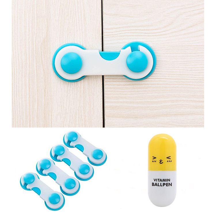 Combo 4 Dụng Cụ Khóa Tủ Tiện Lợi Cho Bé (tặng 1 bút bi hình viên thuốc)