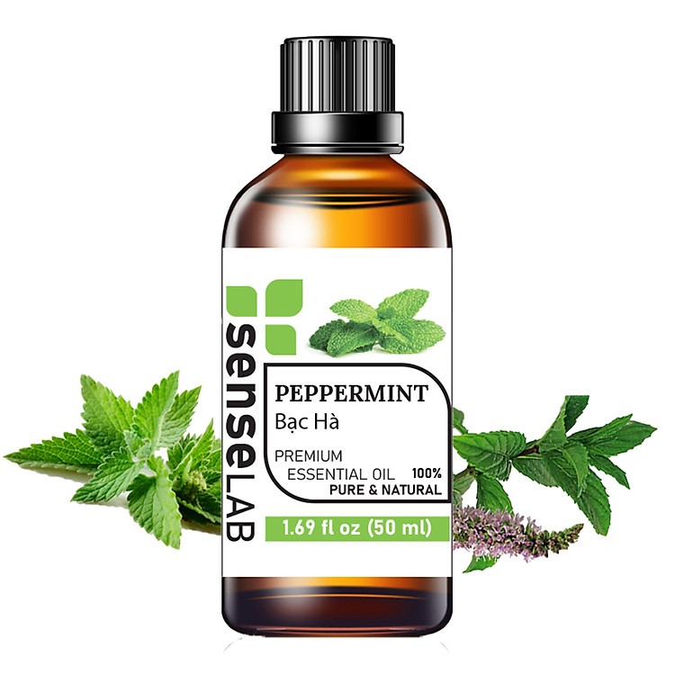 Tinh dầu Bạc Hà Cao Cấp SENSELAB 50ML - Tinh dầu thiên nhiên nguyên chất nhập khẩu Ấn Độ - Dùng tinh dầu xông phòng giúp khử mùi, thanh lọc không khí, thư giãn, kháng khuẩn, giải cảm, xua đuổi côn trùng, chăm sóc răng miệng