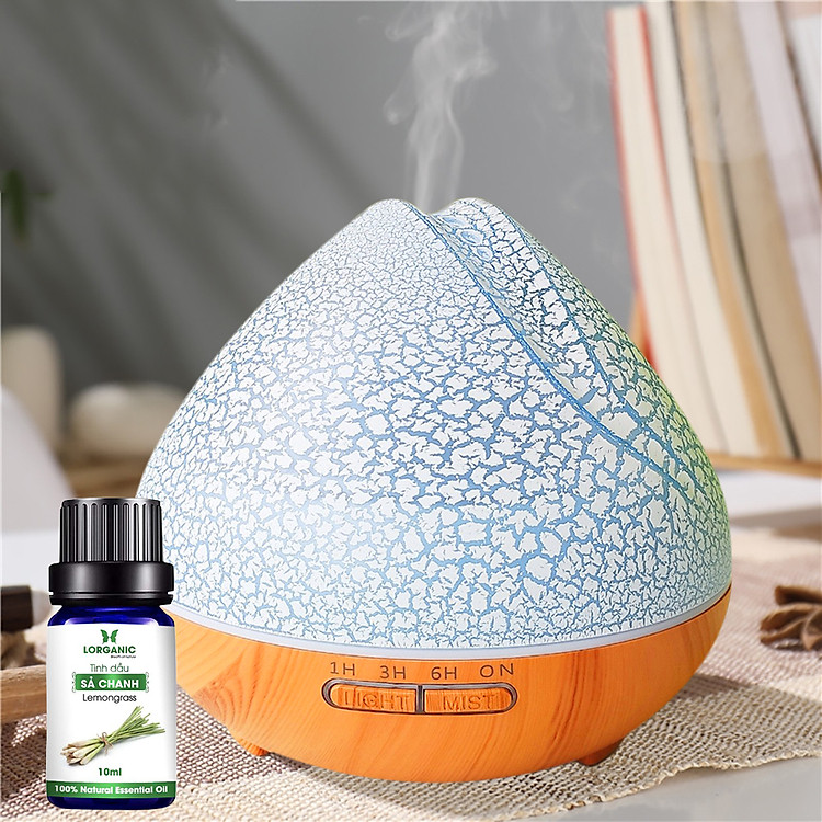 Combo máy khuếch tán/ máy xông tinh dầu Lorganic quả đào FX2059 + tinh dầu sả chanh Lorganic (10ml) LGN0367/ Thích hợp xông phòng diện tích 15-40m2.
