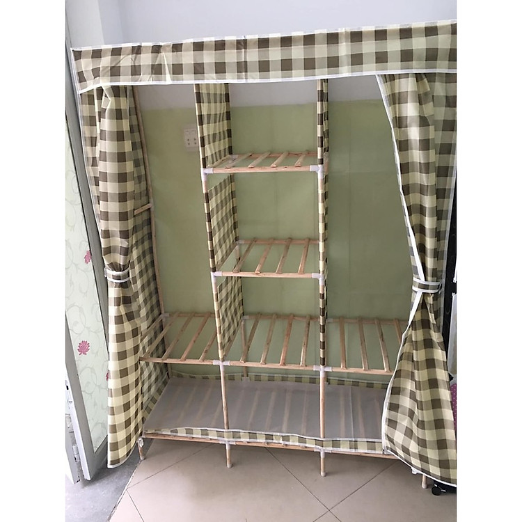 Áo vải tủ khung gỗ 3 buồng ngang 1m3