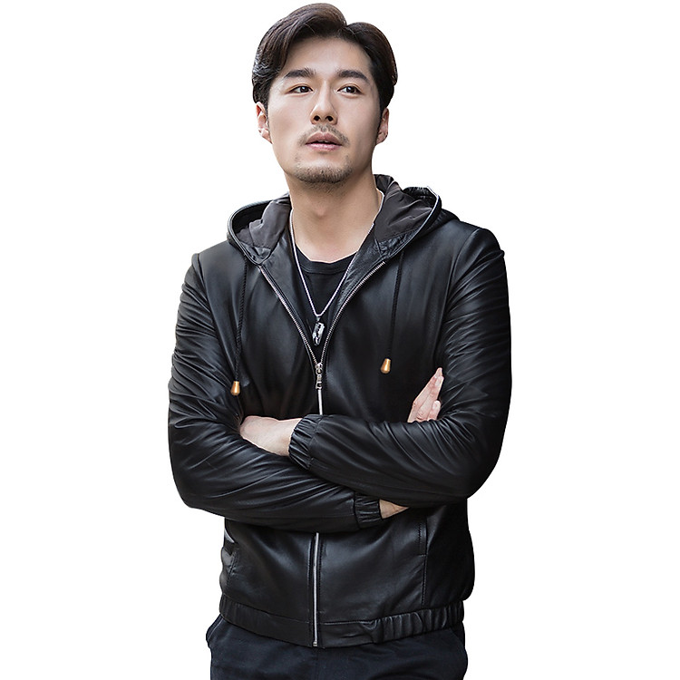 Áo khoác da nam có nón