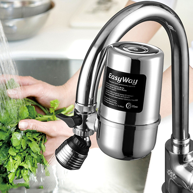 Đầu lọc nước tại vòi 8 lớp lọc cao cấp, van inox, vỏ nhựa ABS không độc hại Easy Way, tặng thêm lõi lọc sơ cua, lắp 99% vòi nước hiện nay