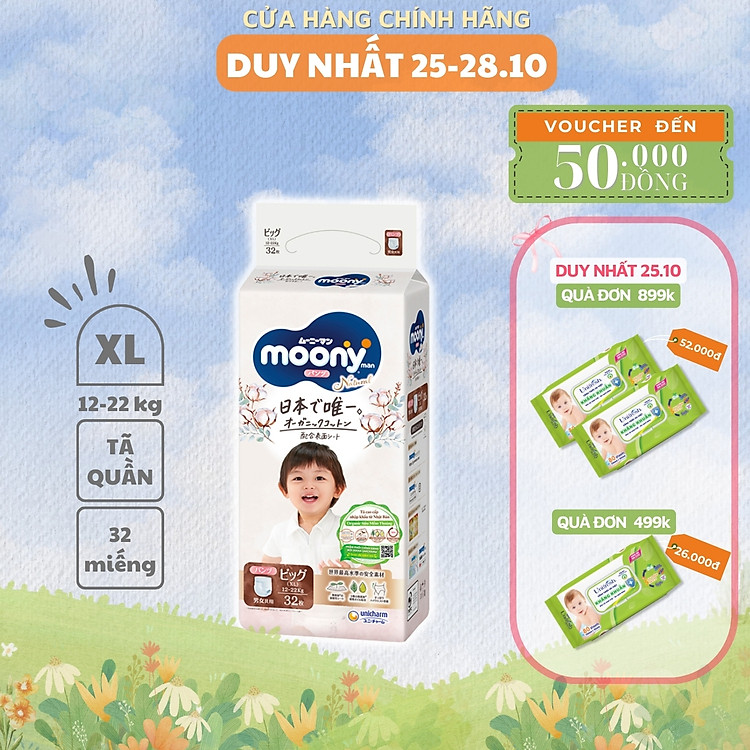 Mua Tã quần Moony Natural XL 32 miếng Đảm bảo Giá tốt