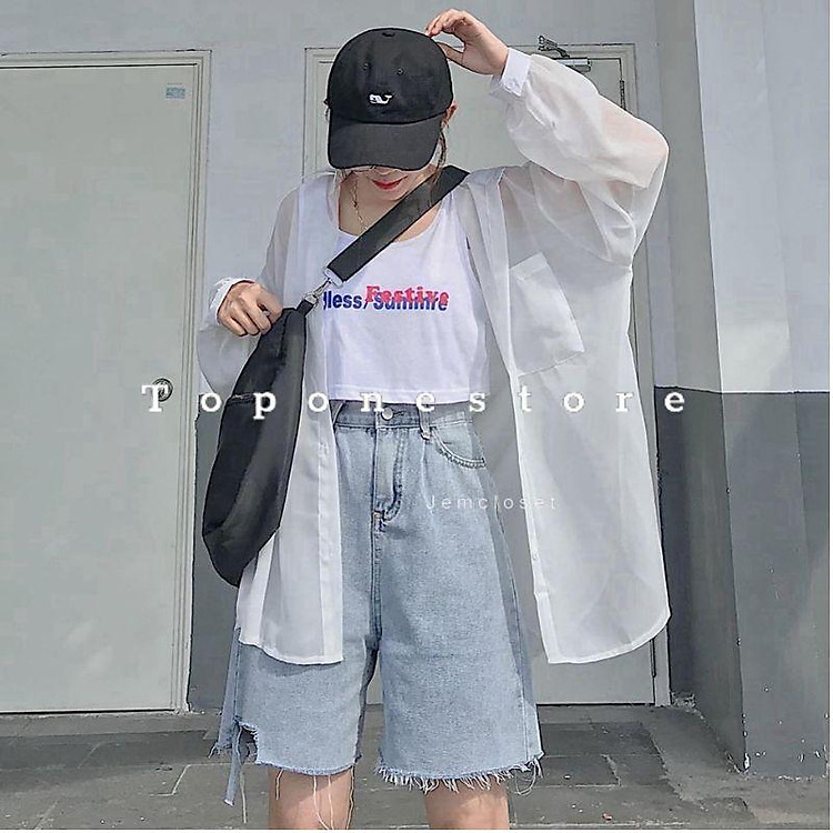 Áo sơ mi trắng tay bồng oversize jem closet - Ao sơ mi trắng học sinh form rộng