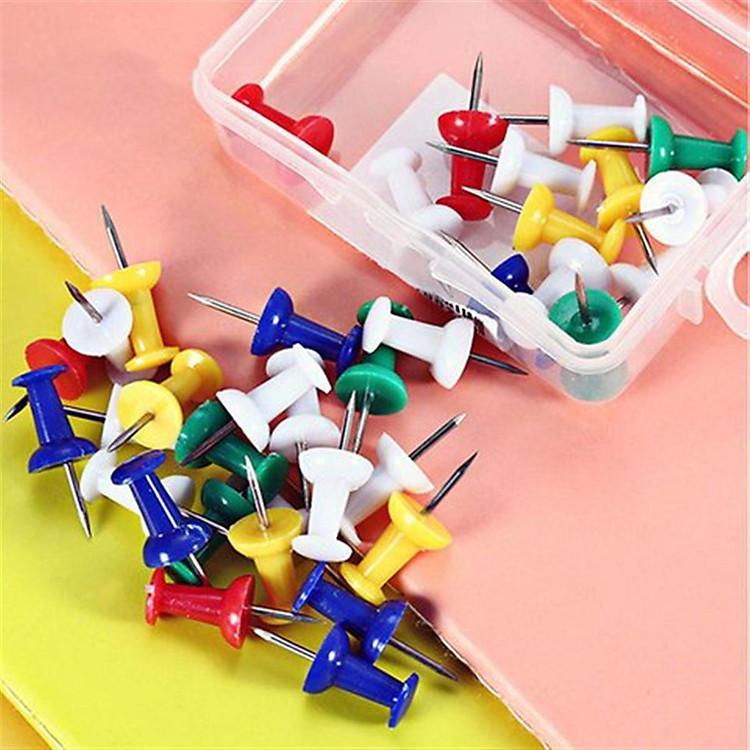 Hộp đinh ghim bảng nỉ (Ghim mũ nhựa nhiều màu)