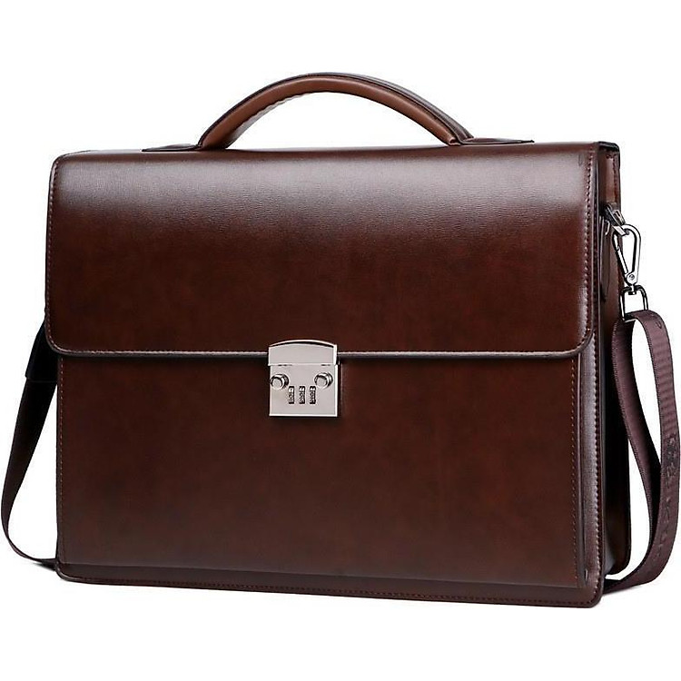 Cặp da công sở,, giáo viên, công chức khóa số siêu bền tặng ví da nam