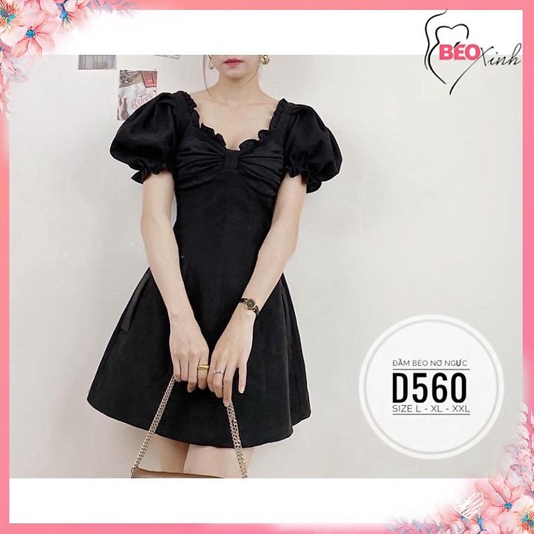 bigsize 60-90KG beoxinh.store Đầm bèo nơ ngực D560 Quảng Châu cao cấp chiết eo giấu bụng ngoại cỡ size lớn