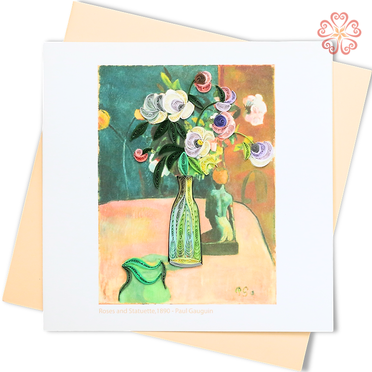 Thiệp Giấy Xoắn Nghệ Thuật - Roses and Statuette, 1890 _ Paul Gauguin - Decor Art - 15 x 15 - VN2XM115D02E1