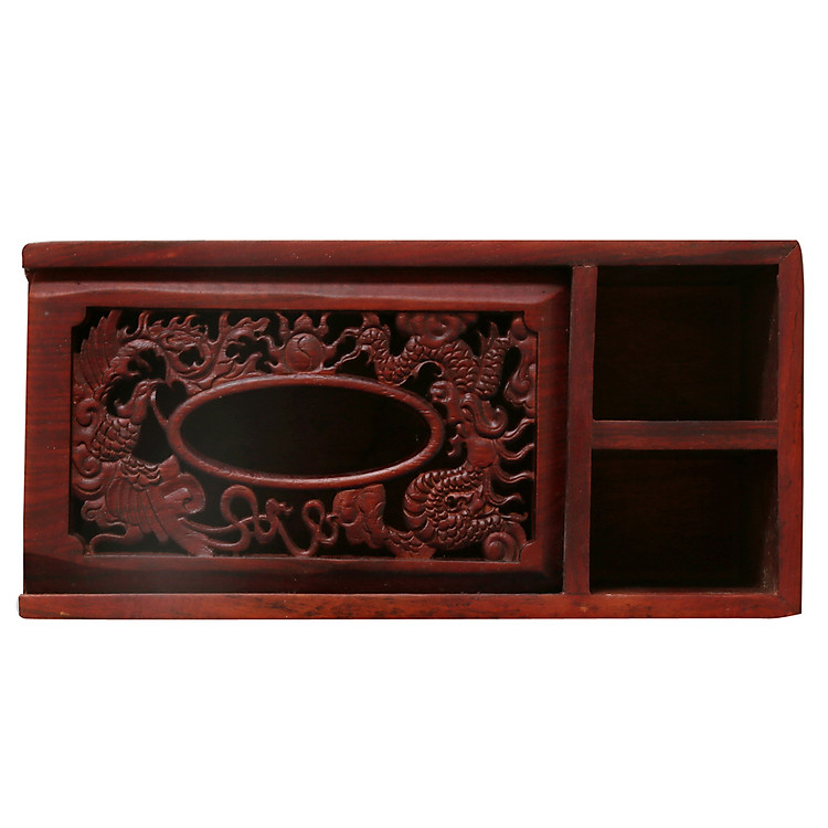 Hộp gỗ hương đựng khăn giấy điều khiển 3 ngăn