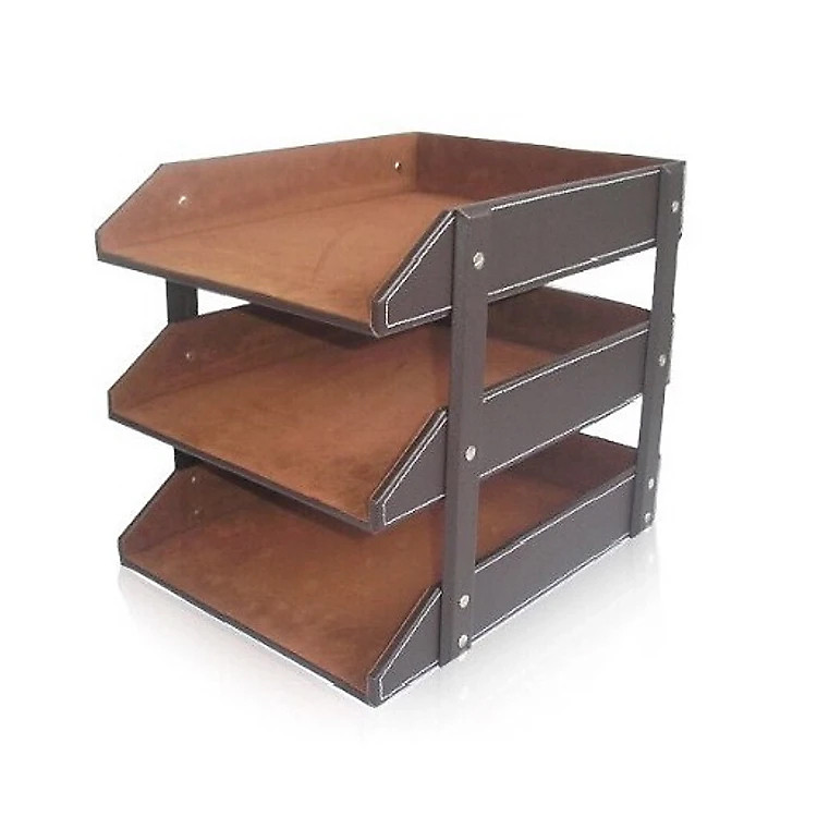 Khay đựng tài liệu 3 tầng bằng da cao cấp - Ảnh 3