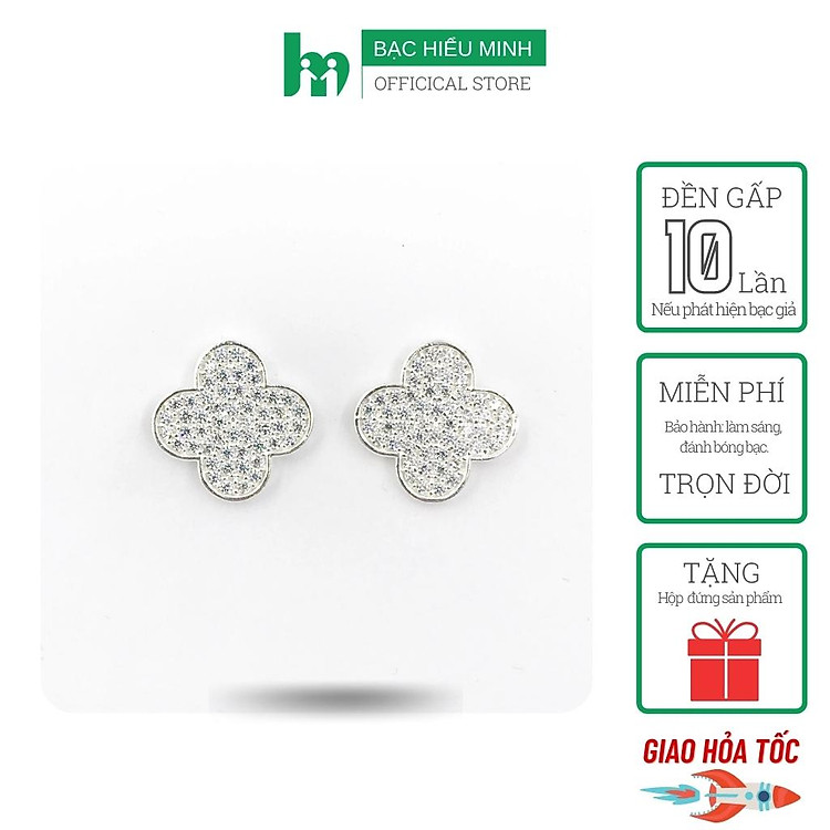 Bông Tai Khuyên Tai Bạc 925 Cỏ 4 Lá May Mắn Trang Nhã BẠC HIỂU MINH HT344